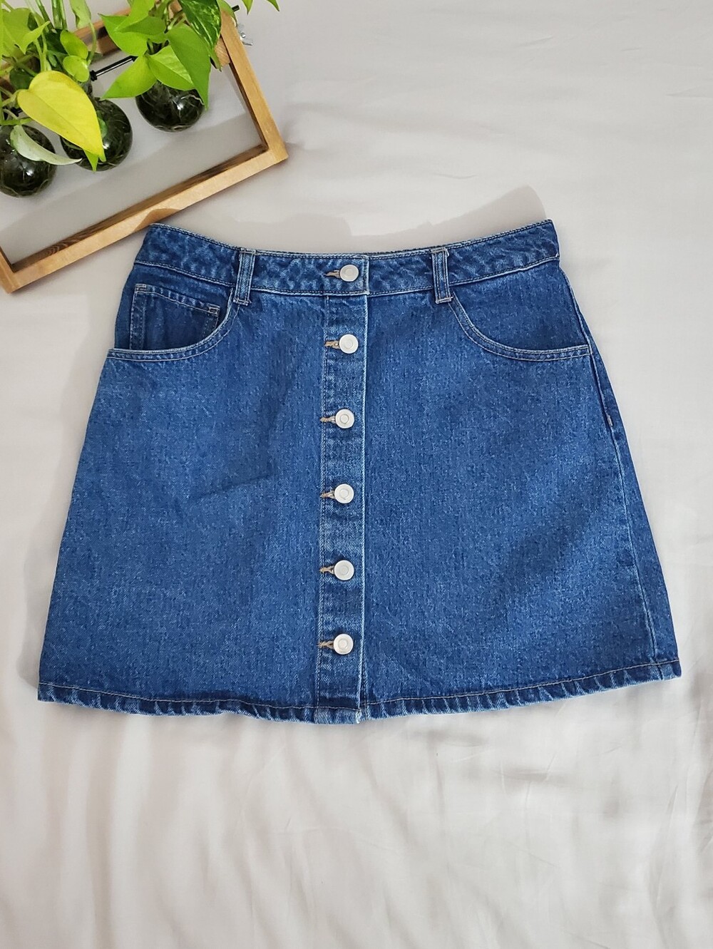TWIK Par SIMONS New Highwaisted Button Down Denim Mini Skirt Organic Cotton
